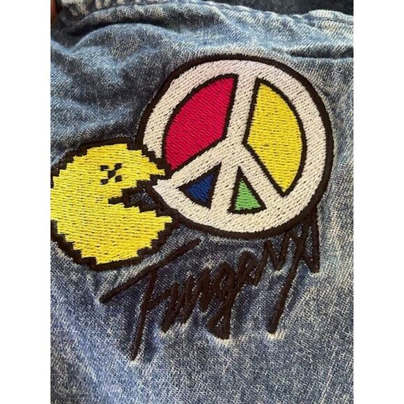 Fingercroxx Vintage Denim Shorts – Peace Patch Pac-Man Graphic – Waist 30 - Picture 3 of 6